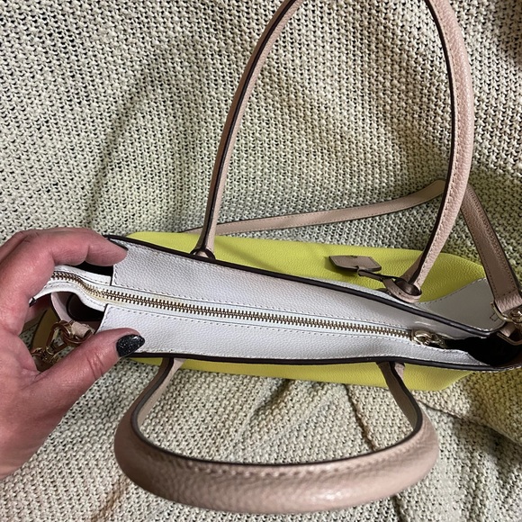 Kate Spade Leather Eva‎ Colorblock Medium Top Zip Satchel Bag in Limelight - Picture 6 of 11